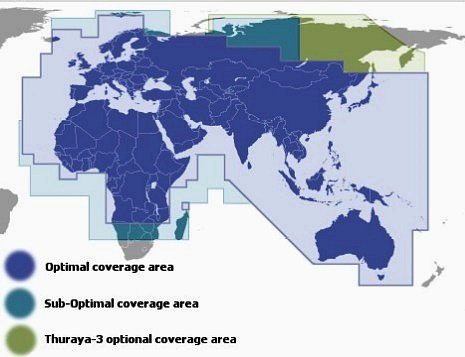 Versorgungsgebiet der THURAYA-Satelliten